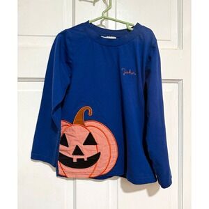 "John" Embroidered Halloween 6 Boys Blue Pumpkin Fall Long Sleeve Shirt